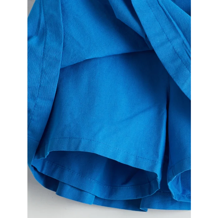 LCW Kids Mavi Beli Lastikli Keten Karışımlı Kız Çocuk Şort Etek