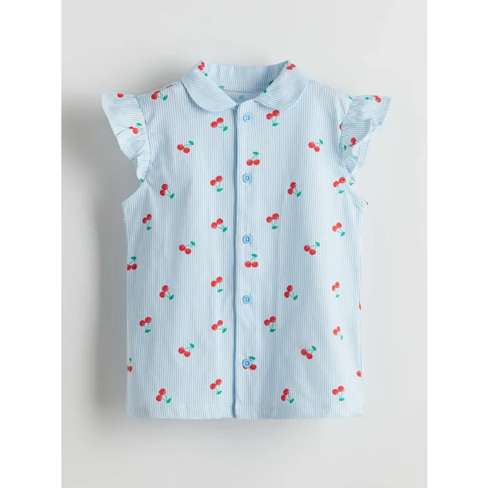 LCW baby Ekru Kiraz Baskılı Kız Bebek Şortlu Pijama Takım