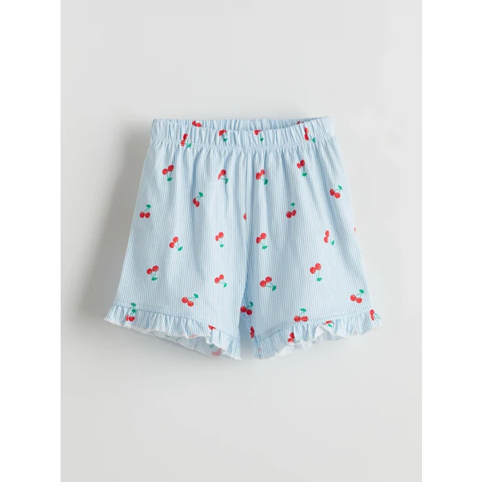 LCW baby Ekru Kiraz Baskılı Kız Bebek Şortlu Pijama Takım