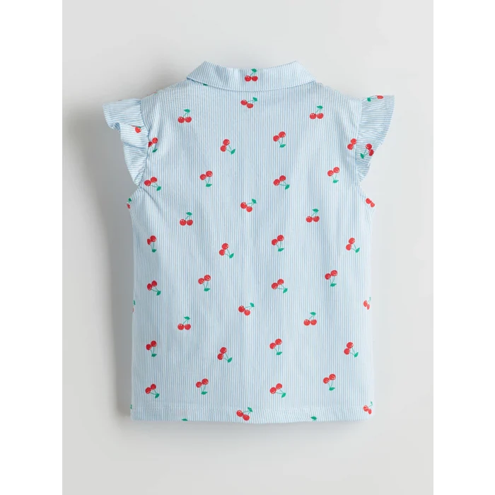 LCW baby Ekru Kiraz Baskılı Kız Bebek Şortlu Pijama Takım