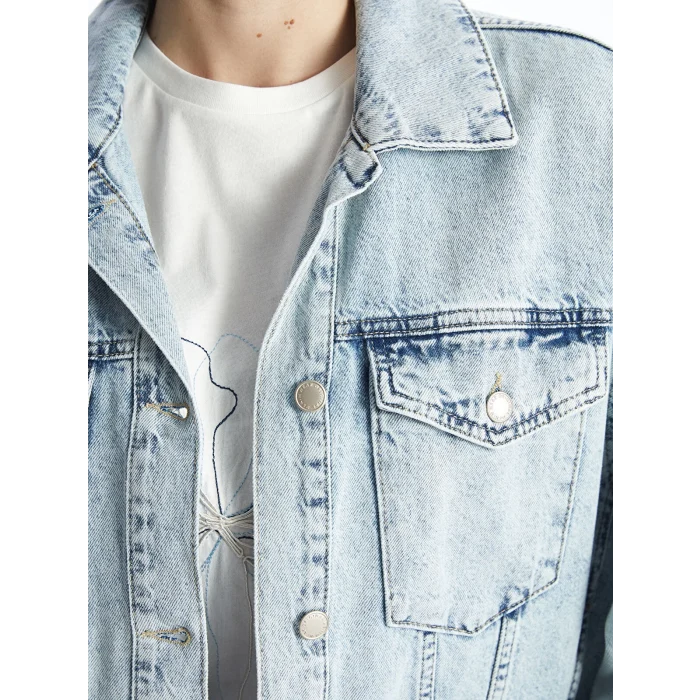 LCW Vision Indigo Gömlek Yaka Oversize Kadın Jean Ceket