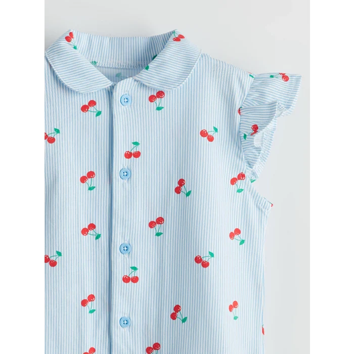 LCW baby Ekru Kiraz Baskılı Kız Bebek Şortlu Pijama Takım