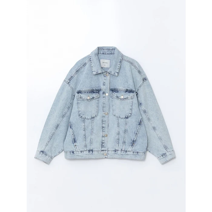 LCW Vision Indigo Gömlek Yaka Oversize Kadın Jean Ceket