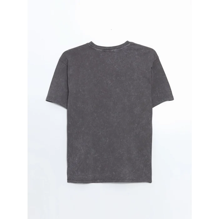 LCW Vision Antrasit Bisiklet Yaka Baskılı Oversize Kadın Tişört