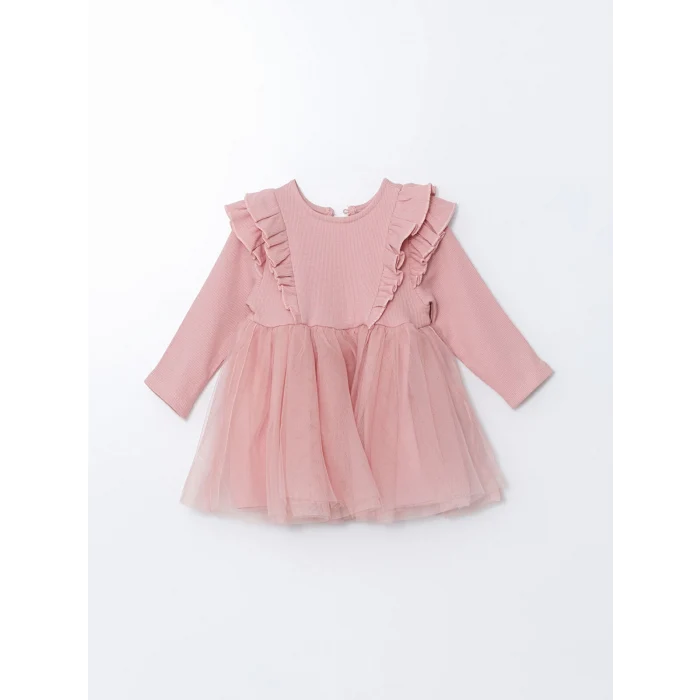 LCW baby Pembe Bisiklet Yaka Kız Bebek Tütü Elbise
