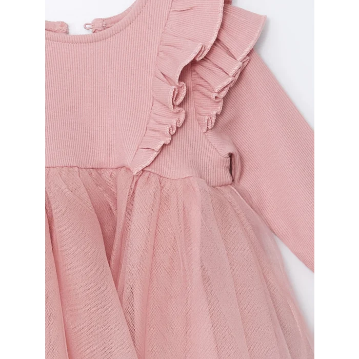 LCW baby Pembe Bisiklet Yaka Kız Bebek Tütü Elbise