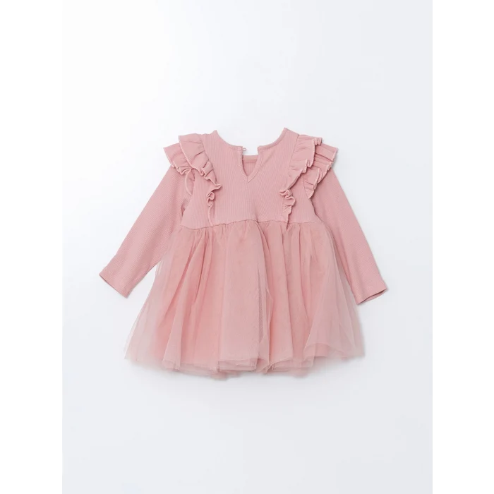 LCW baby Pembe Bisiklet Yaka Kız Bebek Tütü Elbise