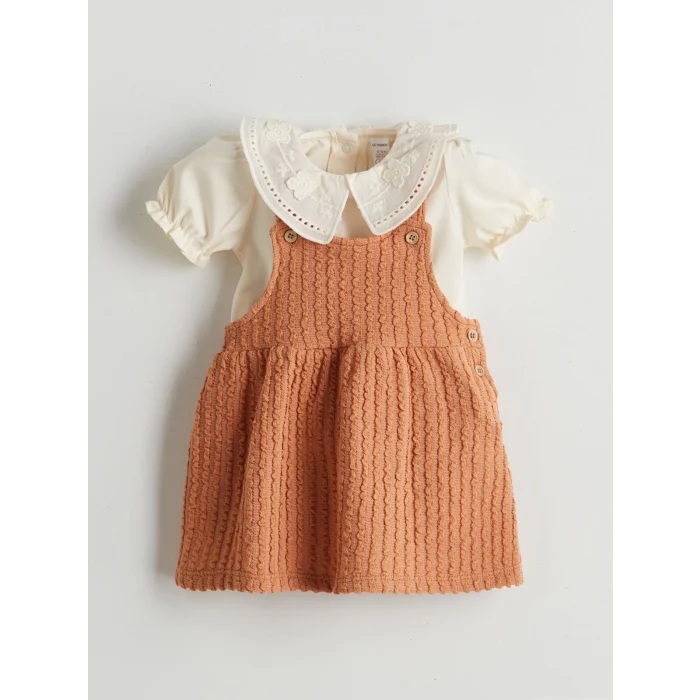 LCW baby Kahverengi Nakışlı Kız Bebek Bluz ve Elbise 2li