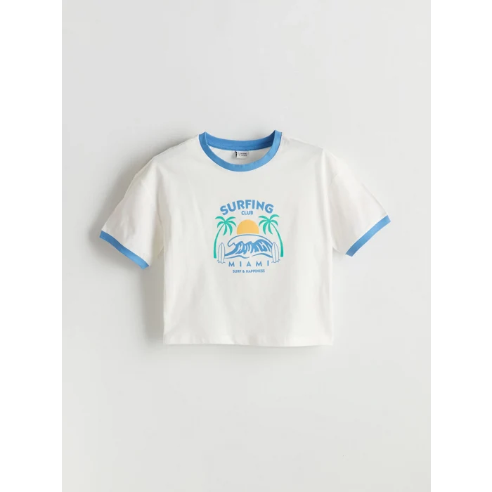 LCW Kids Ekru Bisiklet Yaka Kız Çocuk Tişört ve Şort