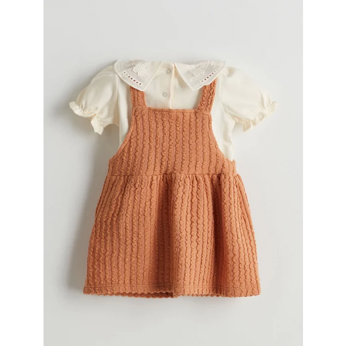 LCW baby Kahverengi Nakışlı Kız Bebek Bluz ve Elbise 2li