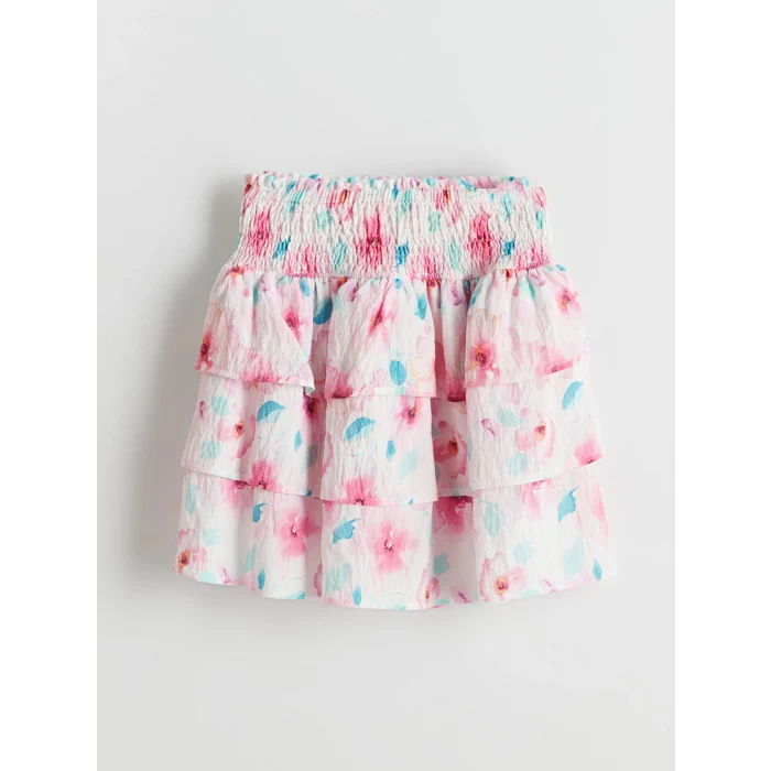 LCW Kids Pembe Beli Lastikli Çiçekli Kız Çocuk Etek