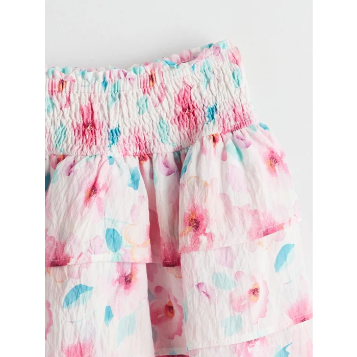 LCW Kids Pembe Beli Lastikli Çiçekli Kız Çocuk Etek