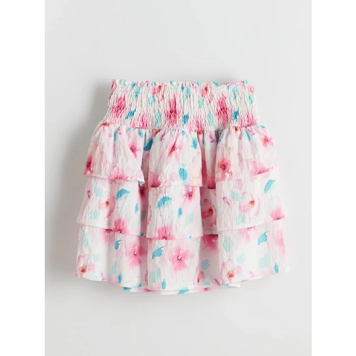 LCW Kids Pembe Beli Lastikli Çiçekli Kız Çocuk Etek