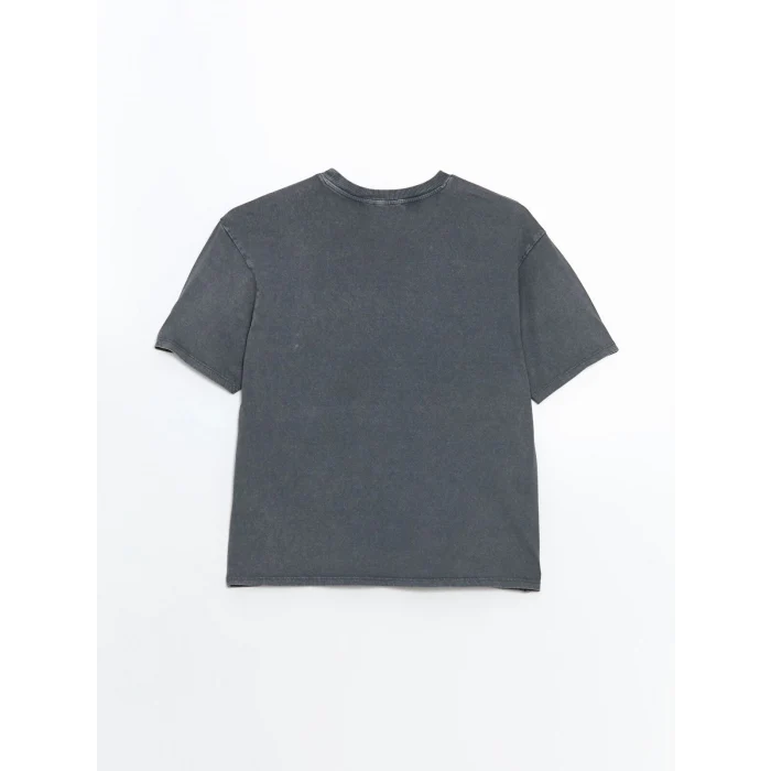 LCW Vision ANTRASİT Bisiklet Yaka Leopar Desenli Kadın Tişört