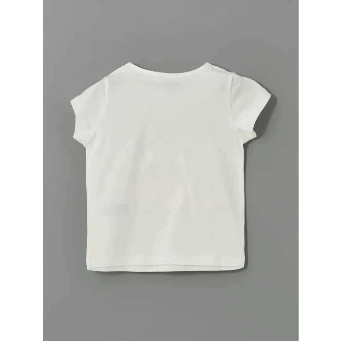 LCW baby Ekru Bisiklet Yaka Baskılı Kız Bebek Tişört ve Tayt 2li