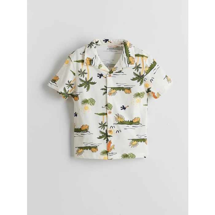 LCW Kids Bej Baskılı Erkek Çocuk Gömlek ve Şort 2li