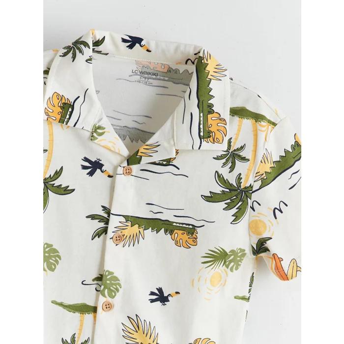 LCW Kids Bej Baskılı Erkek Çocuk Gömlek ve Şort 2li