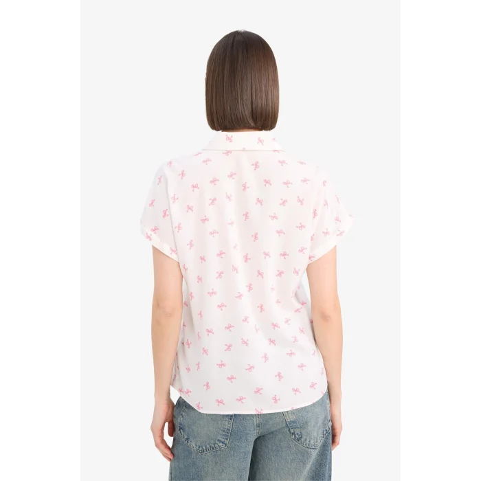 Defacto Z1661 Pembe Coool Desenli Viskon Kısa Kollu Gömlek