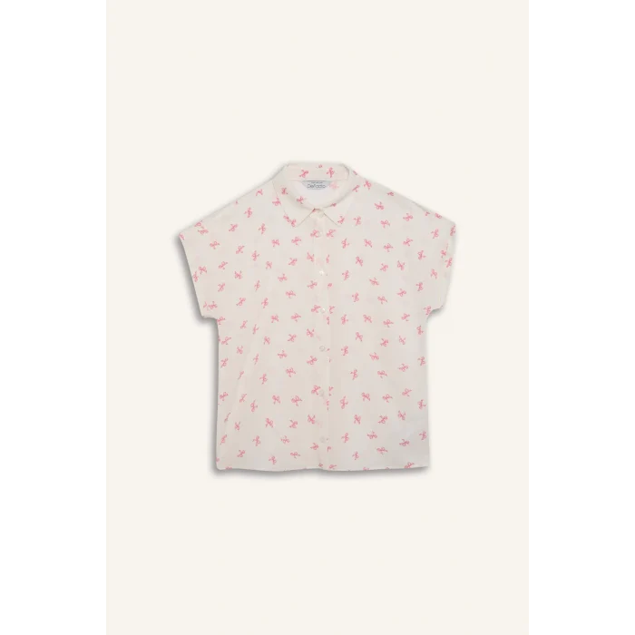 Defacto Z1661 Pembe Coool Desenli Viskon Kısa Kollu Gömlek