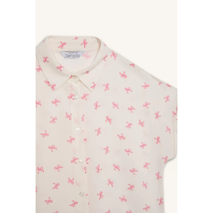 Defacto Z1661 Pembe Coool Desenli Viskon Kısa Kollu Gömlek