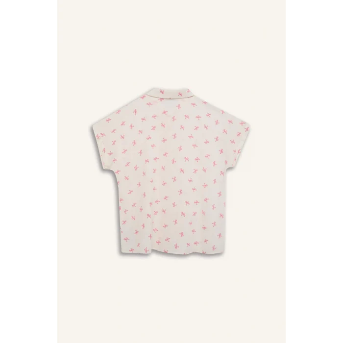 Defacto Z1661 Pembe Coool Desenli Viskon Kısa Kollu Gömlek