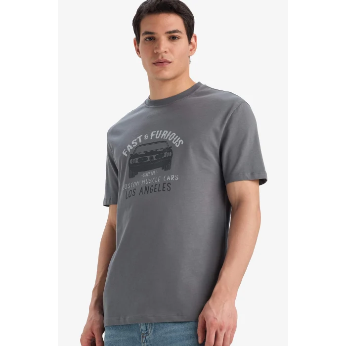 Defacto E0621 Gri %100 Pamuk Fast & Furious Regular Fit Bisiklet Yaka Kısa Kollu Tişört