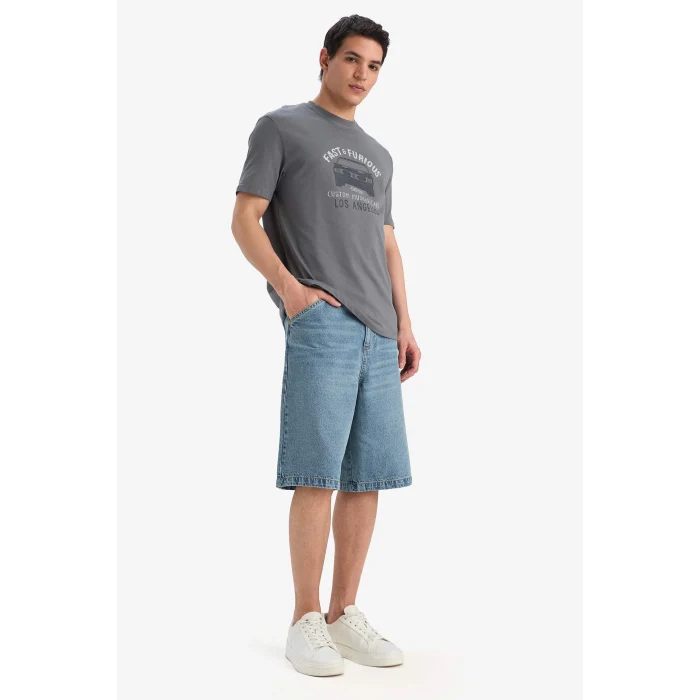 Defacto E0621 Gri %100 Pamuk Fast & Furious Regular Fit Bisiklet Yaka Kısa Kollu Tişört