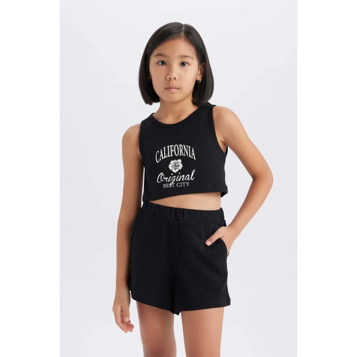 Defacto E4897 Siyah Kız Çocuk 2li Takım Baskılı Atlet Şort