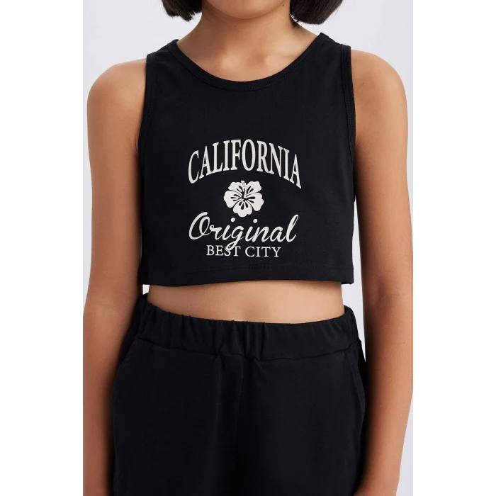 Defacto E4897 Siyah Kız Çocuk 2li Takım Baskılı Atlet Şort