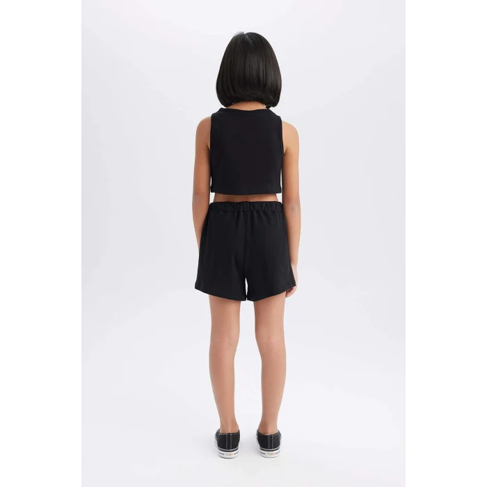 Defacto E4897 Siyah Kız Çocuk 2li Takım Baskılı Atlet Şort