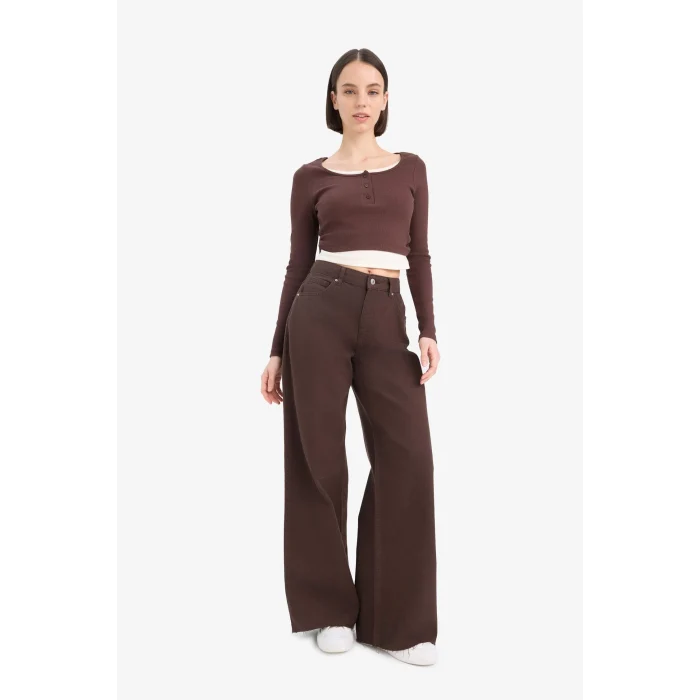 Defacto E7606 Kahve Coool Fitted Fitilli Kaşkorse Uzun Kollu Tişört