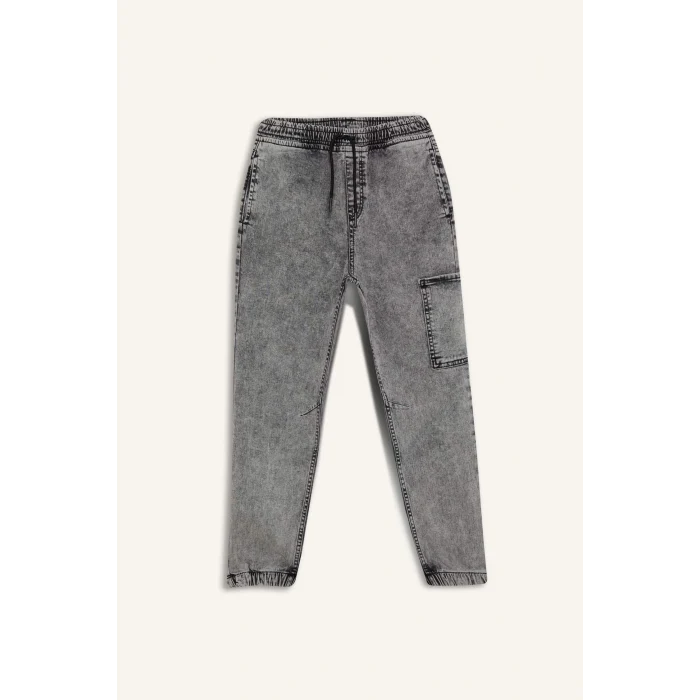 Defacto D6554 Gri Erkek Çocuk Jogger Fit Esnek Bantlı Paça Jean Pantolon
