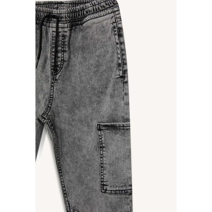 Defacto D6554 Gri Erkek Çocuk Jogger Fit Esnek Bantlı Paça Jean Pantolon