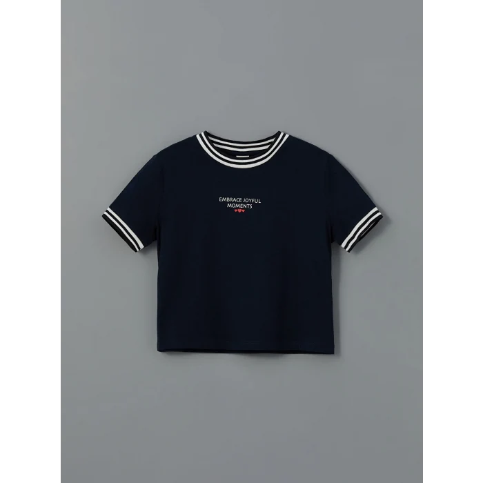 LCW Kids Ekru Bisiklet Yaka Kız Çocuk Crop Tişört 2li