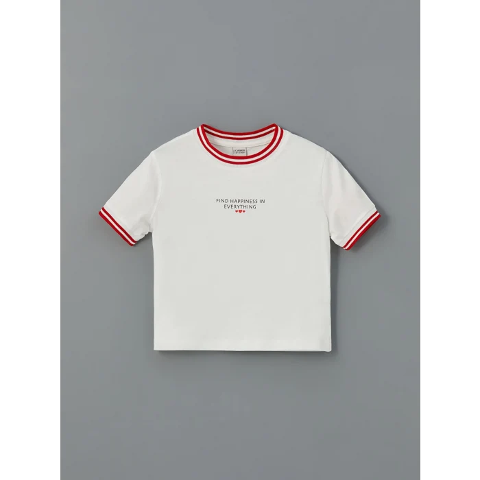 LCW Kids Ekru Bisiklet Yaka Kız Çocuk Crop Tişört 2li