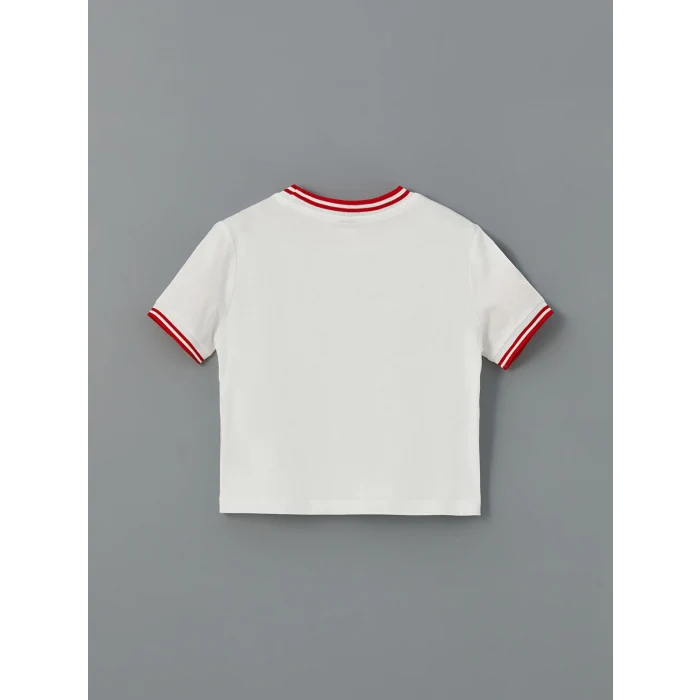 LCW Kids Ekru Bisiklet Yaka Kız Çocuk Crop Tişört 2li