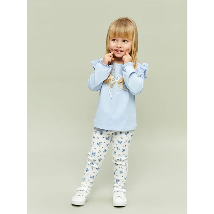 LCW baby Mavi Kurdele Detaylı Kız Bebek Bluz ve Tayt 2li