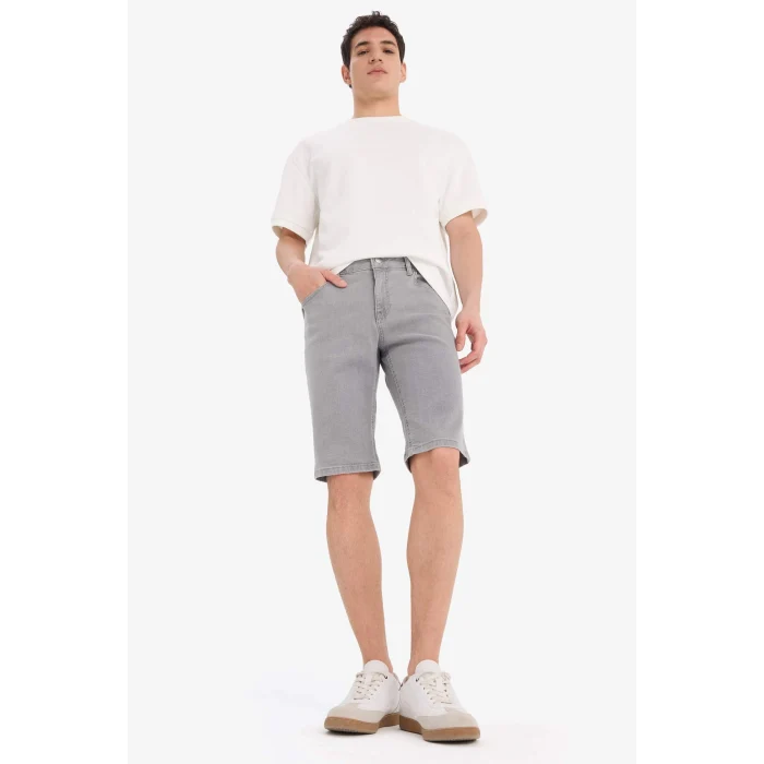 Defacto A4802 Gri Slim Fit Dar Kesim Jean Bermuda Şort