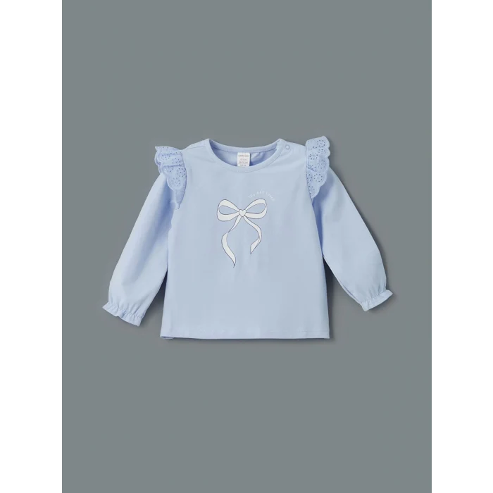 LCW baby Mavi Kurdele Detaylı Kız Bebek Bluz ve Tayt 2li