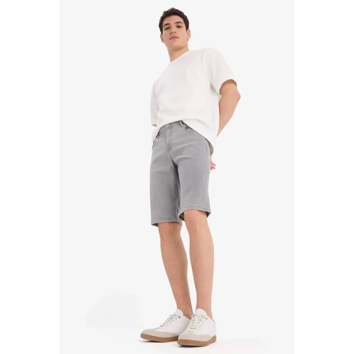 Defacto A4802 Gri Slim Fit Dar Kesim Jean Bermuda Şort