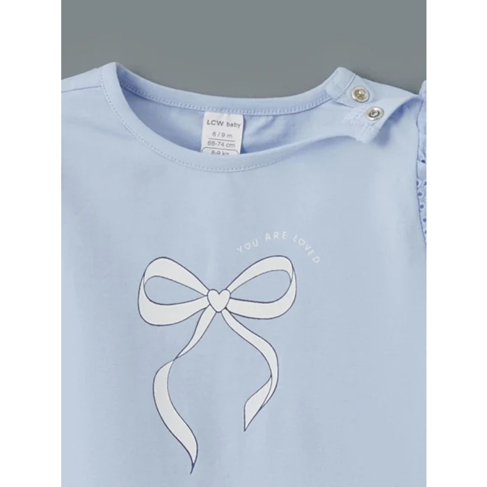 LCW baby Mavi Kurdele Detaylı Kız Bebek Bluz ve Tayt 2li