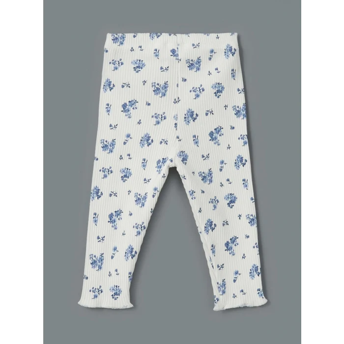 LCW baby Mavi Kurdele Detaylı Kız Bebek Bluz ve Tayt 2li