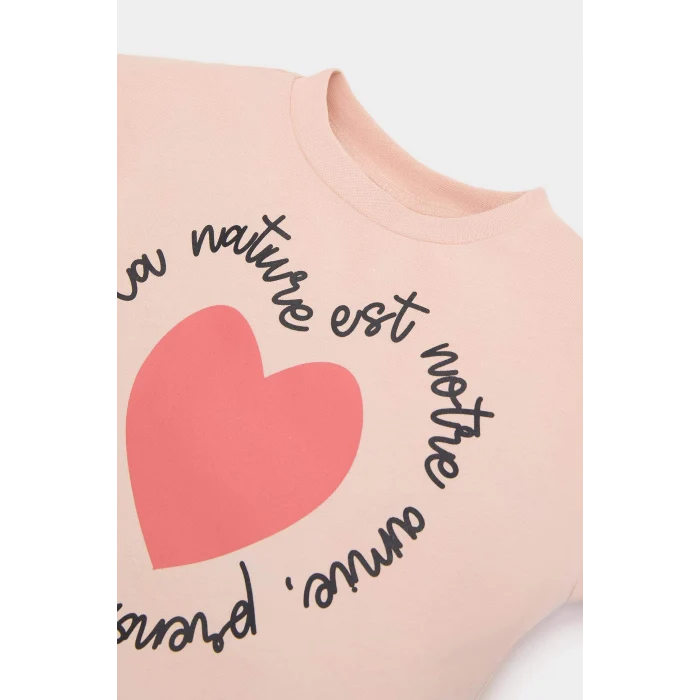 Defacto E5715 Pembe Kız Bebek 2li Takım Kalp Baskılı Uzun Kollu Tişört Beli Lastikli Alt