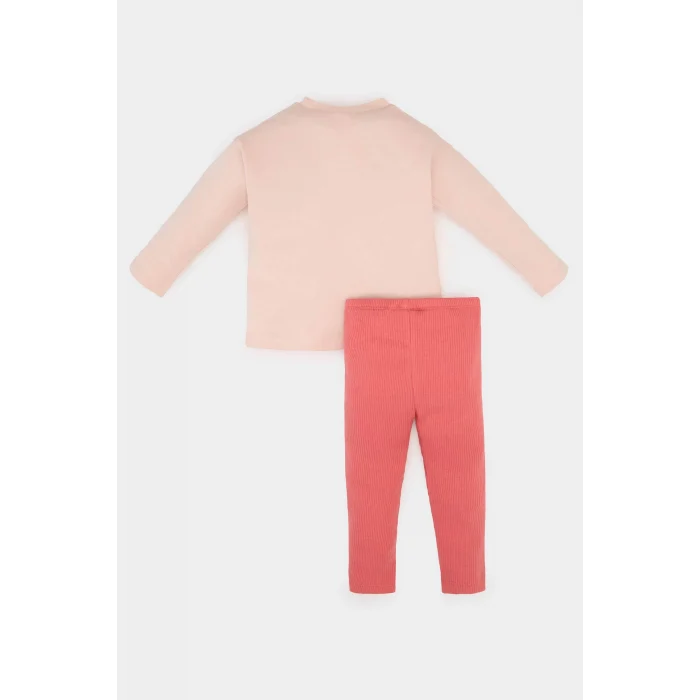 Defacto E5715 Pembe Kız Bebek 2li Takım Kalp Baskılı Uzun Kollu Tişört Beli Lastikli Alt