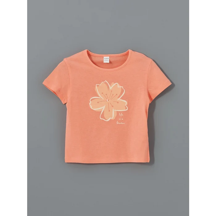 LCW Kids Ekru Bisiklet Yaka Çiçekli Kız Çocuk Tişört 2li