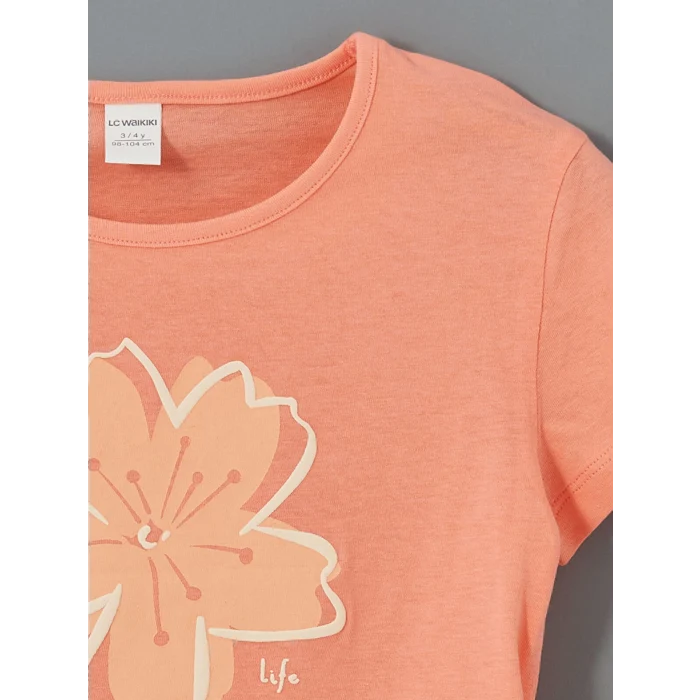 LCW Kids Ekru Bisiklet Yaka Çiçekli Kız Çocuk Tişört 2li