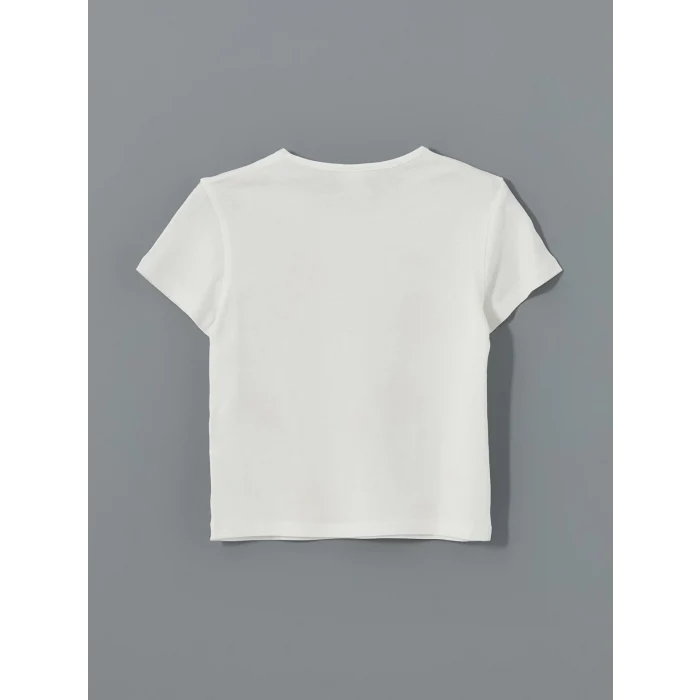 LCW Kids Ekru Bisiklet Yaka Çiçekli Kız Çocuk Tişört 2li