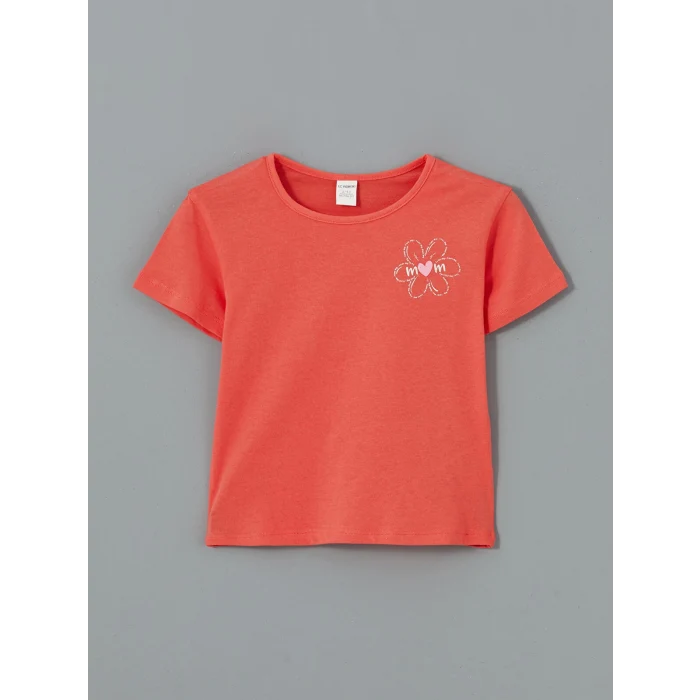 LCW Kids Mercan Bisiklet Yaka Çiçekli Kız Çocuk Tişört 2li