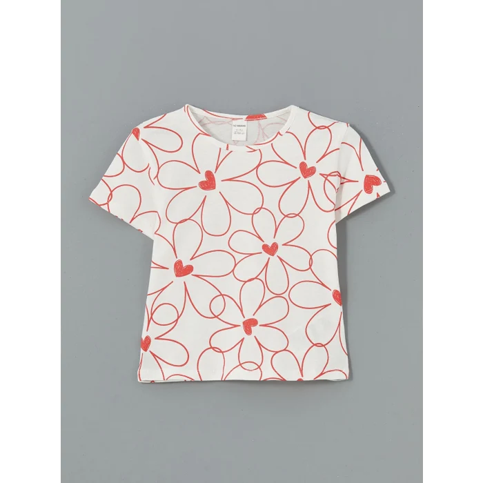 LCW Kids Mercan Bisiklet Yaka Çiçekli Kız Çocuk Tişört 2li