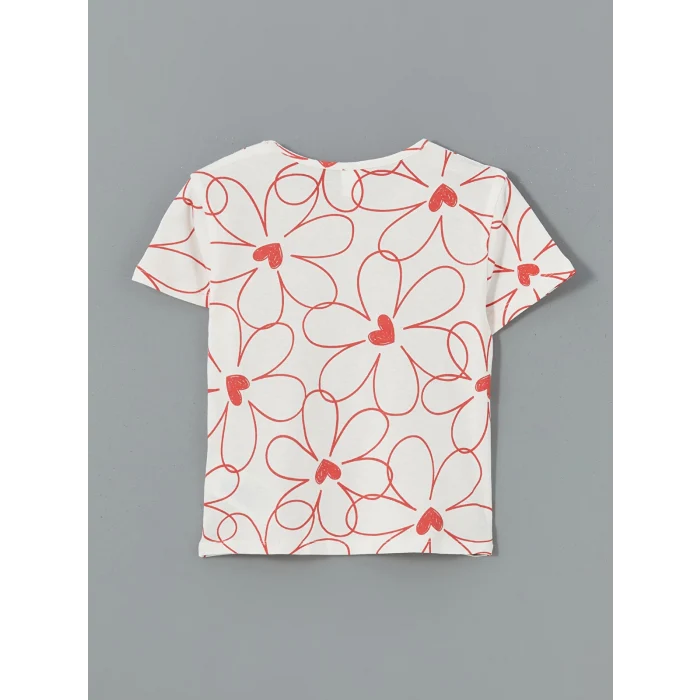 LCW Kids Mercan Bisiklet Yaka Çiçekli Kız Çocuk Tişört 2li
